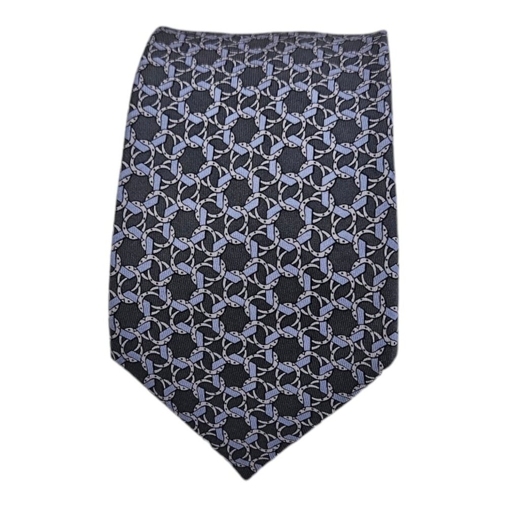 HERMÈS 7935 MA Blue Geometric Silk Tie FRANCE 62"/ 3.6" EC